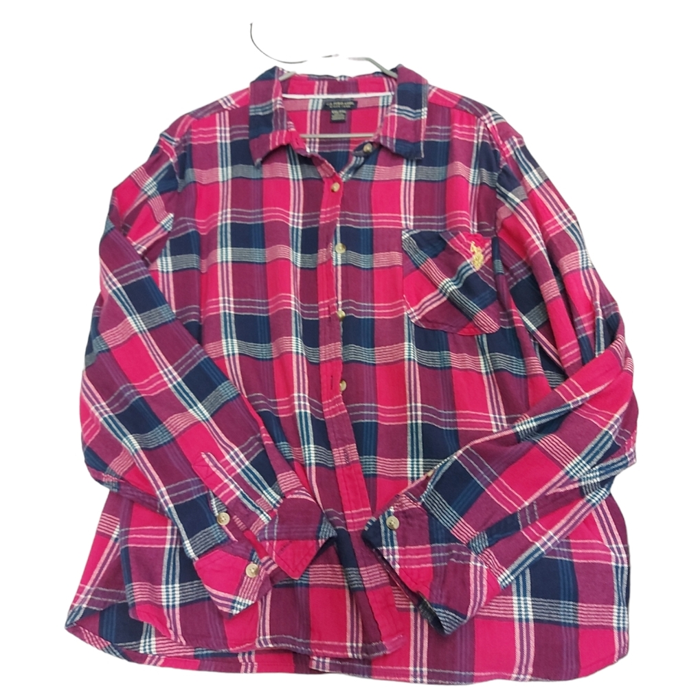 US Polo Assn Plaid Flannel Button Down Shirt- Pink, Blue and Purple - XXL
